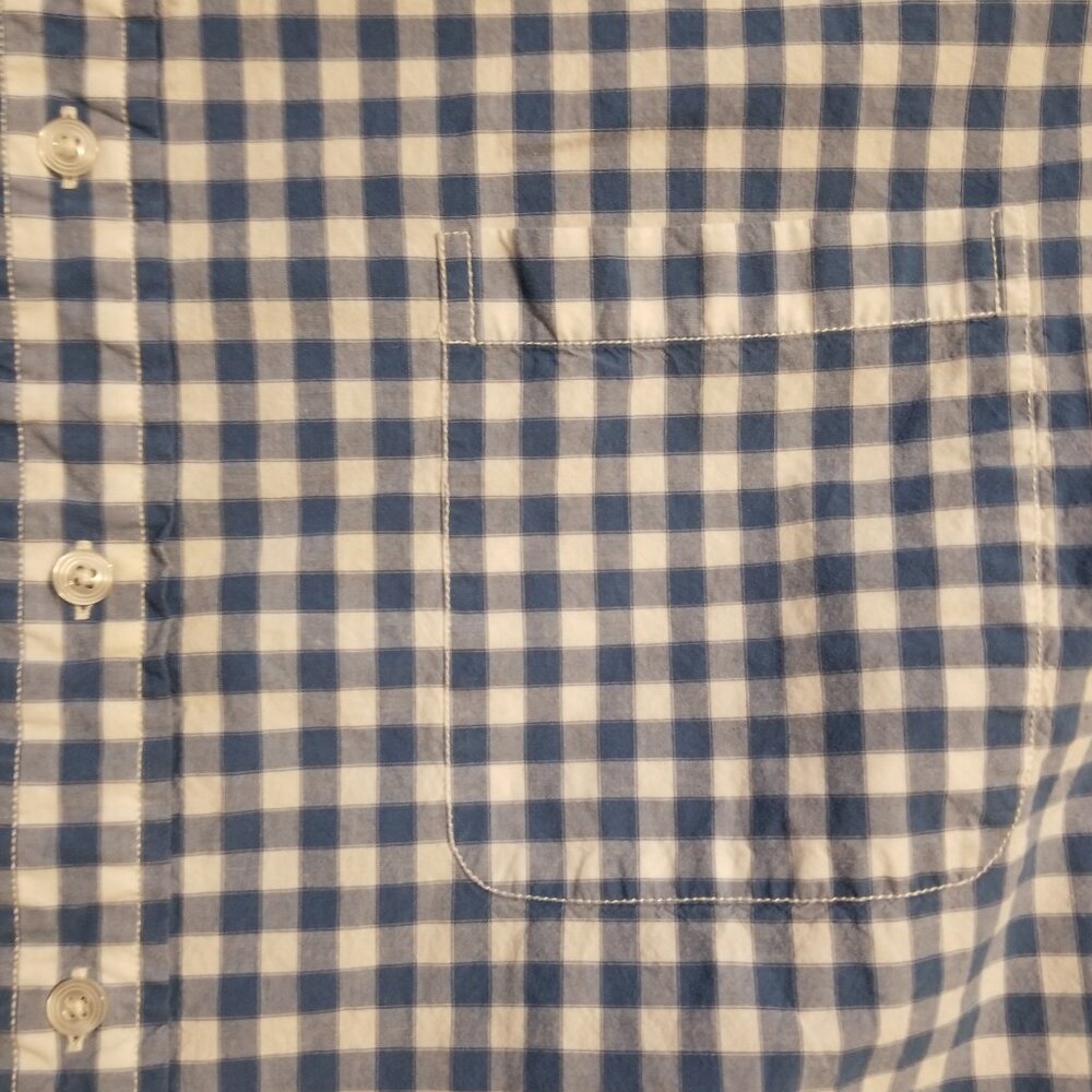 blue gingham Roundtree & Yorke 4XT men's cotton short sleeve shirt - Picture 4 of 7
